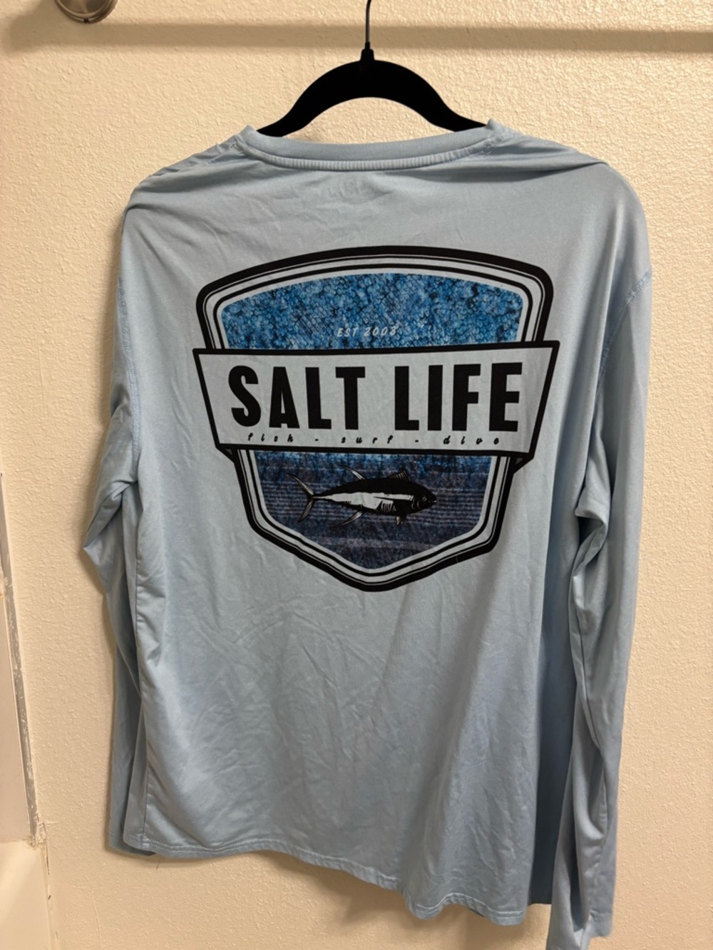 Salt Life Long Sleeve Tee in Light Blue with Graphic Back
